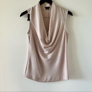 Theory blush, silk, cowl neck sleeveless blouse, size 0/P